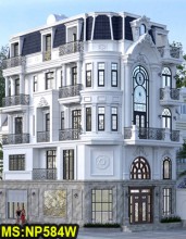 Mẫu thiết kế nhà 4 tầng 2 mặt tiền tân cổ điển 8,5x15: Gara, thang máy ở Bình Chánh