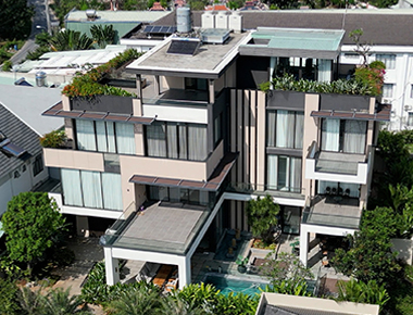 Thi công biệt thự mái bằng hiện đại 3 tầng có bể bơi & 6 phòng ngủ ở Dĩ An
