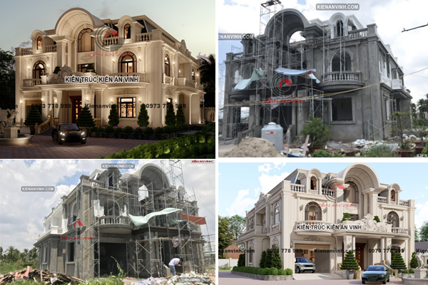 Thi công biệt thự mái mansard 2 tầng tân cổ điển 16x17m có sân vườn gara, bể bơi ở Sóc Trăng