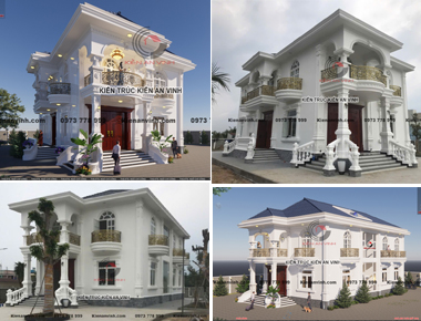 Thi công biệt thự mái nhật 2 tầng tân cổ điển có sân vườn & 5 phòng ngủ ở Tiền Giang