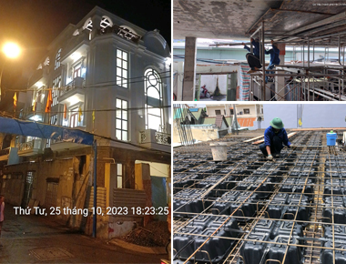 Thi công sàn vượt nhịp 8m biệt thự tân cổ điển 3 tầng 2 mặt tiền 1 tum ở Gò Vấp