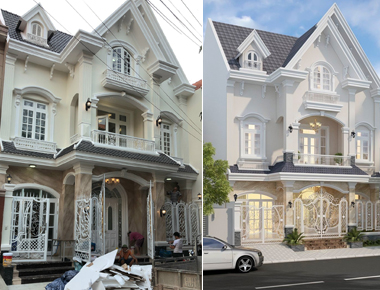 Thiết kế thi công cải tạo lại biệt thự tân cổ điển 2 tầng mái thái có 4 phòng ngủ ở Củ Chi
