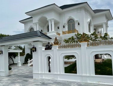 Thi công biệt thự mái nhật 2 tầng 10x17 có sân vườn & bể bơi và 5 phòng ngủ ở Kiên Giang