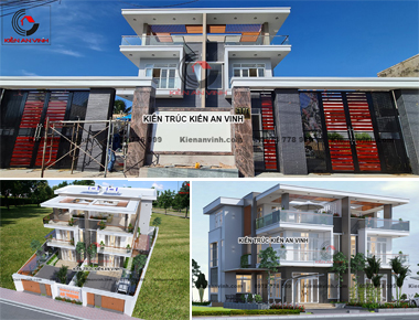 Thi công biệt thự song lập 3 tầng hiện đại mái bằng 9x22m có sân vườn & gara bạt xếp và 5 phòng ngủ ở Phan Thiết