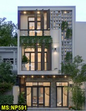 Thiết kế nhà hiện đại 3 tầng mái bằng 7x20m có thang máy & sân vườn trước 2m ở Bình Thạnh