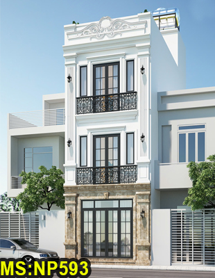 Mẫu thiết kế nhà 3 tầng 1 sân thượng 5x15m tân cổ điển pha hiện đại có 3 phòng ngủ ở Bình Thạnh