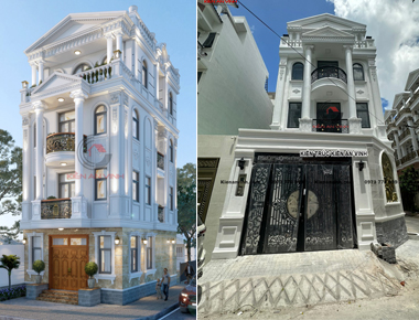 Thi công biệt thự phố mái mansard 4 tầng tân cổ điển pha hiện đại 8x12m có thang máy & 6 phòng ngủ ở Thủ Đức