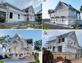 Thi công biệt thự mái thái 1 tầng 1 áp mái tân cổ điển pha hiện đại có 3 phòng ngủ ở Đồng Nai