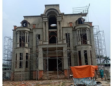 Thi công phần thô biệt thự tân cổ điển 2 tầng 2 mặt tiền mái mansard có sân vườn ở Đồng Nai