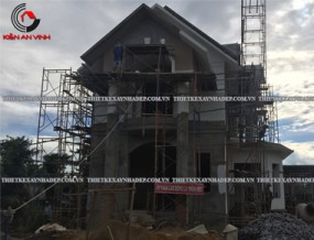 Thi công phần thô biệt thự mái thái 2 tầng tân cổ điển tối giản 9x18m có sân vườn, đài phun nước, hồ cá, nhà chòi ở Xuân Lộc