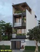 Mẫu thiết kế nhà ống hiện đại 3 tầng 1 tum 5x18m sân thượng có bàn ghế sân vườn & Nướng Bbq & nội thất hiện đại ở Gò Vấp