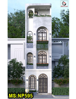 Mẫu thiết kế nhà ống hiện đại  3 tầng 1 tum 4x10m có sân vườn sau & 4 phòng ngủ ở Phường Hòa Bình