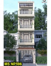 Mẫu thiết kế nhà ống 3 tầng 1 tum 4x19m tân cổ điển hiện đại có sân trước đổ ô tô 6m ở P. Thới An