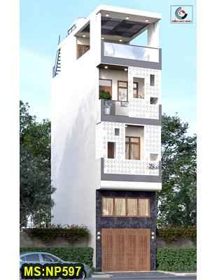 Mẫu thiết kế nhà ống 3 tầng 1 lửng 1 tum hiện đại 4x12m có thang máy & Gara ô tô trong nhà tại Bình Thạnh