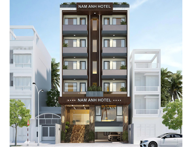 Mẫu thiết kế khách sạn 5 tầng 1 tum hiện đại 10x22m có gara ô tô ở Phường Bình Dương