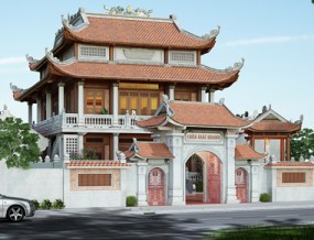 Mẫu thiết kế chùa 2 tầng 1 áp mái diện tích 11x17m kiến trúc Phật giáo Bắc Bộ Việt Nam