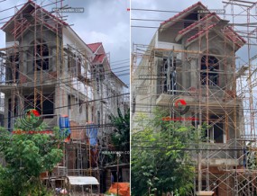 Thi công phần thô nhà phố 3 tầng mái thái | Kiến trúc hiện đại